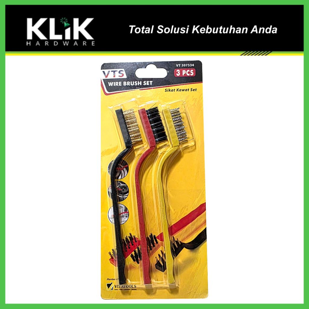 VITATOOLS Sikat 3-in-1 Set Kawat Nylon Tembaga 3 Pcs 7 Inch VT307534