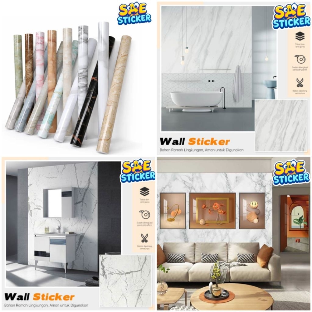 Wallpaper Sticker Marmer Meja Lemari Kayu Pintu Triplek Dinding Lantai Keramik Anti Air