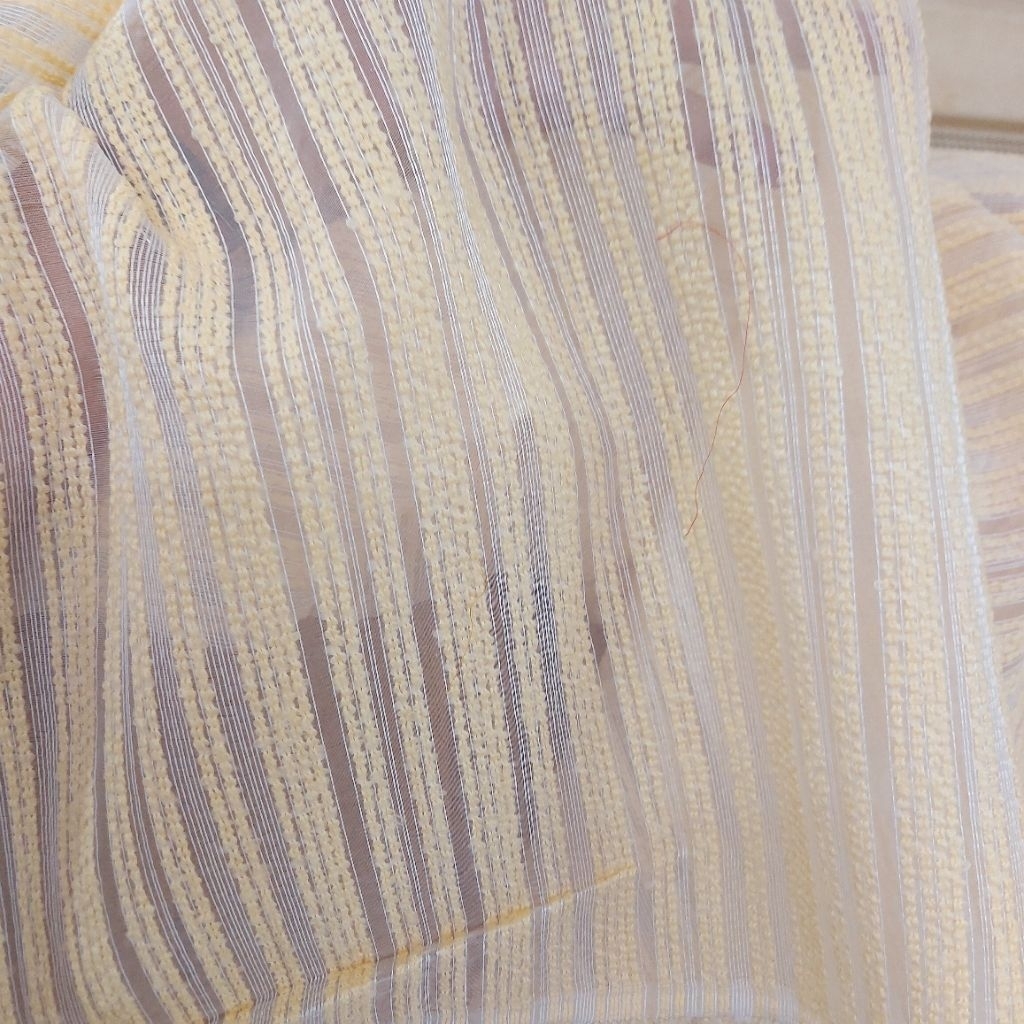 kain organza premium  - kain organza motif salur  - kain organza meteran ( kuning muda )