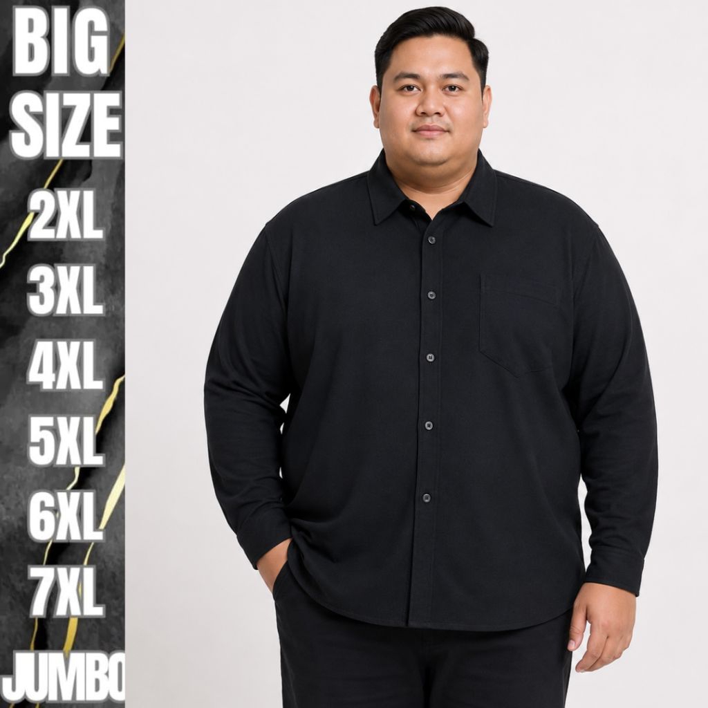 BIGBRAND Kemeja Pique Pria Jumbo Lengan Panjang Polo Shirt Big Size Premium