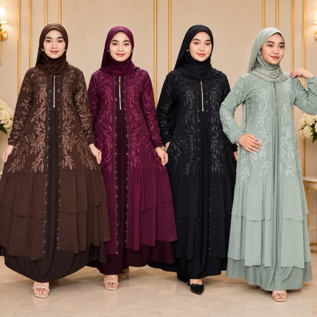 GAMIS ABAYA TURKEY ADIBA BORDIR  DAN PAYET MEWAH FULL HITAM