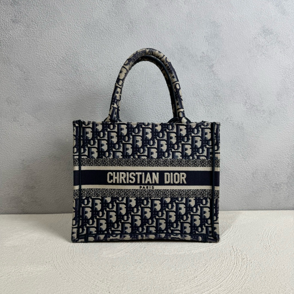 CHRISTIAN DIOR BOOK TOTE BLUE OBLIQUE EMBROIDERY