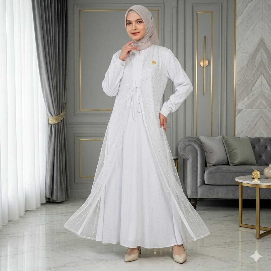Dress Gamis Aisha Bahan Polo Linen Premium Kombinasi Brokat Nyaman Elegan