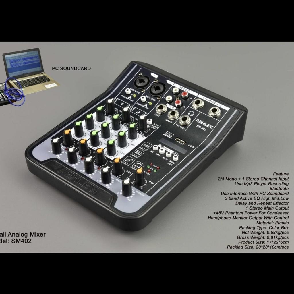 MIXER ASHLEY SM 402 / SM402 - ( 4 CHANNEL ) USB MP3 BLUETOOH ORIGINAL
