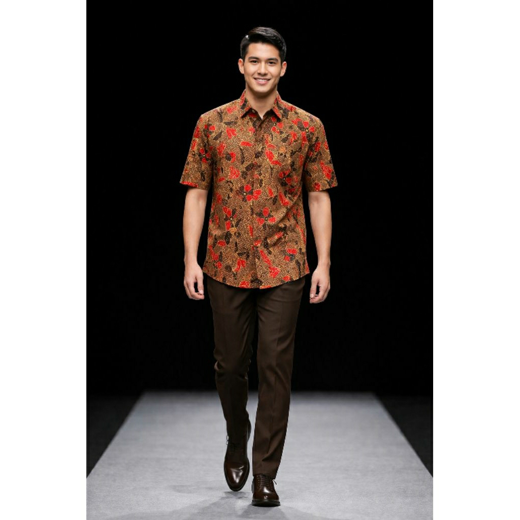 Kemeja Batik Madura Kemeja Batik Pria Lengan Pendek Chestnut