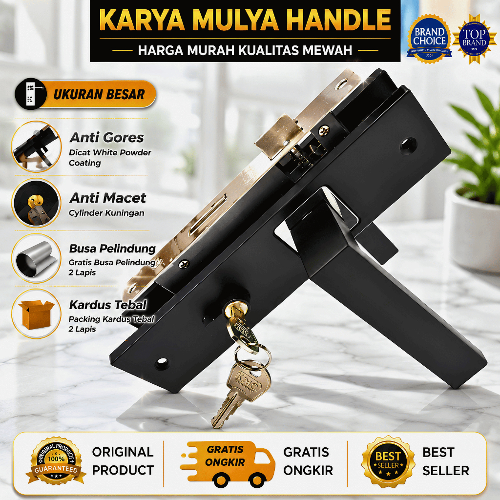 Gagang Pintu Handle Pintu Rumah Kamar Full Set Pegangan Pintu Ukuran Tanggung 20cm dan Besar 25cm