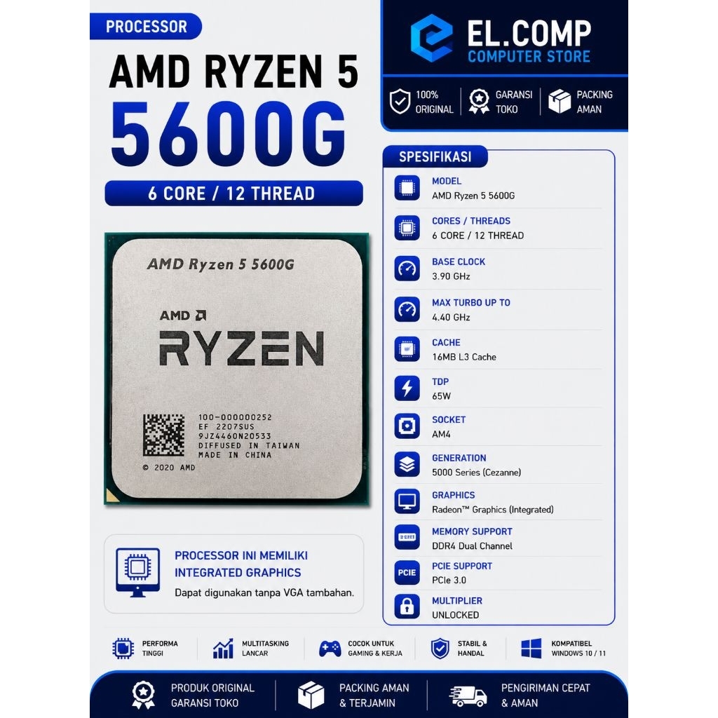 PROCESSOR AMD RYZEN 5 5600G TRAY SOCKET AM4
