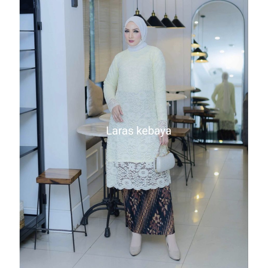 Set Kebaya Tunik Brokat Ada Ukuran Jumbo  / Baju Kurung Brokat Rok Plisket / Kebaya Modern / Kebaya 