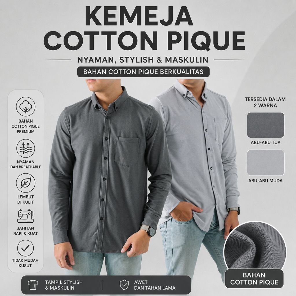 SEROTONIN ID | GREY SERIES - Kemeja Lengan Panjang Pria Dewasa | Kemeja Pria Formal | Kemeja Pria Ca