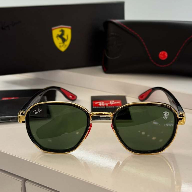 Kacamata RayBan Scuderia Ferrari RB3674 - M F031/71 145 Black Gold Lens Green Original