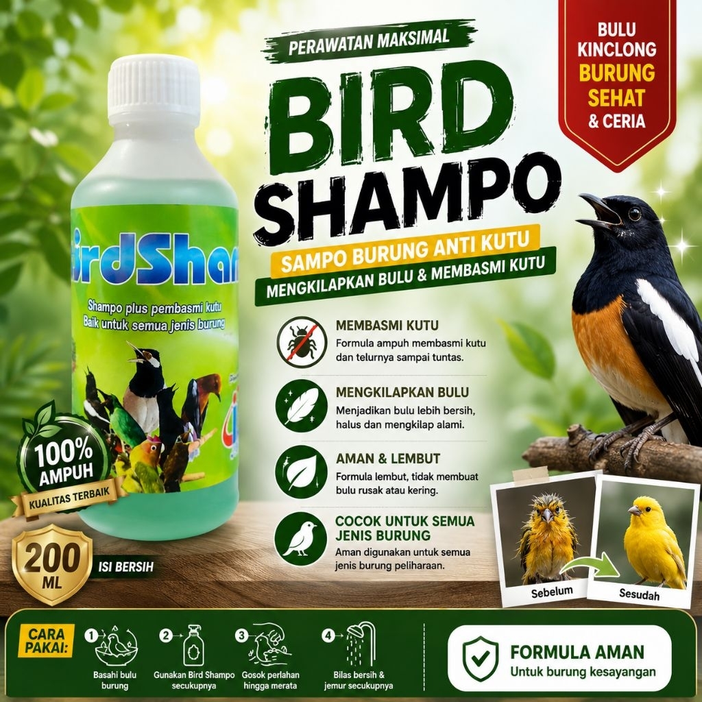 Sampo Burung BIRD SHAMPO 200ml Anti Kutu Pengkilap Bulu Obat Kutu Burung Shampoo Burung Semua Jenis 
