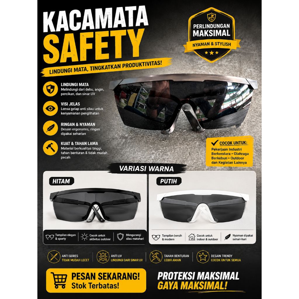 Kacamata Las Safety Hitam/Kacamata Safety Nichie