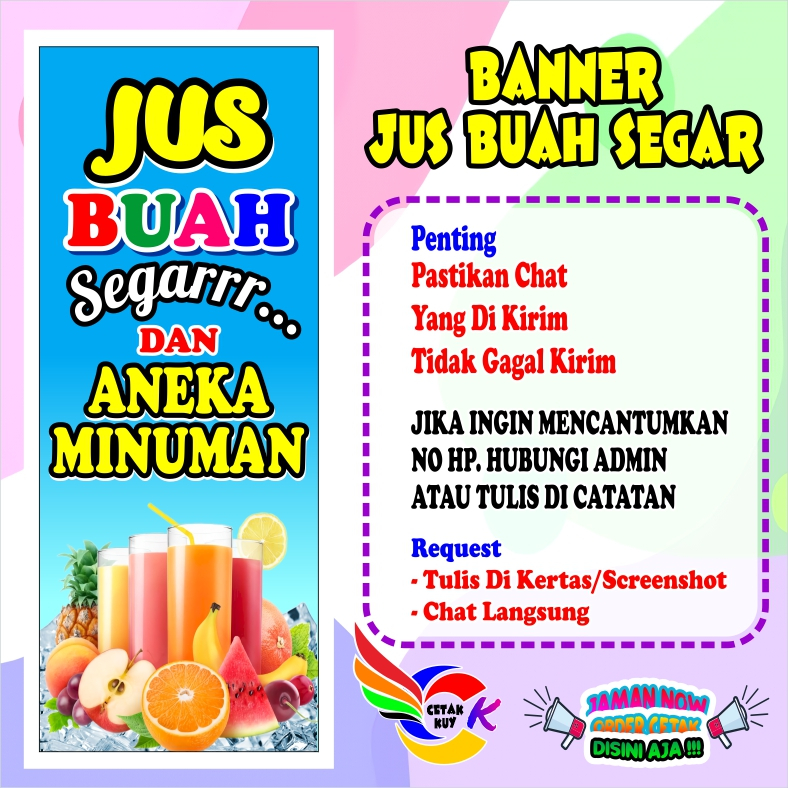 Spanduk banner jus buah murah bisa custom / Banner juice buah dan aneka minuman  Terbaru bisa  COD