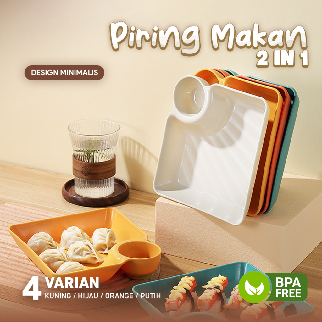 Piring Makan 2 in 1 Tempat Saus Kecap / Piring Makan Souvenir / Piring Makan Serbaguna