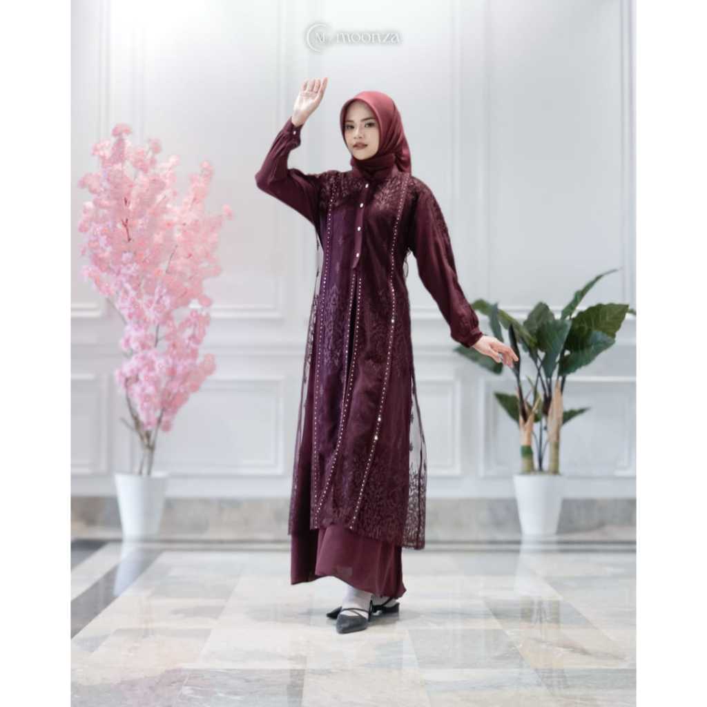 gamis brokat kondangan pesta simple elegan premium matt crinkle airflow mix brokat tile jumbo set ou