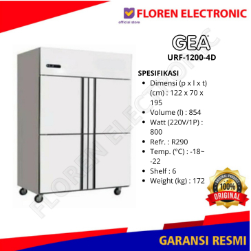 Gea Upright Freezer URF 1200 4D / URF12004D / 12004D / URF1200 4D 1000 Liter 4 pintu Stainless 1000L