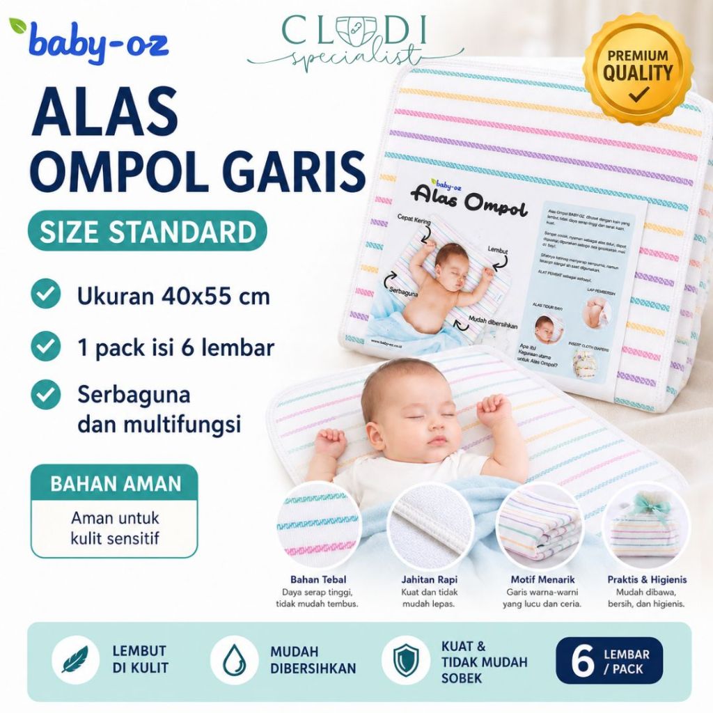 ORIGINAL Alas Ompol Baby Oz Garis / Popok Lurik Perlak Pipis Bayi Katun Tebal Kualitas Premium