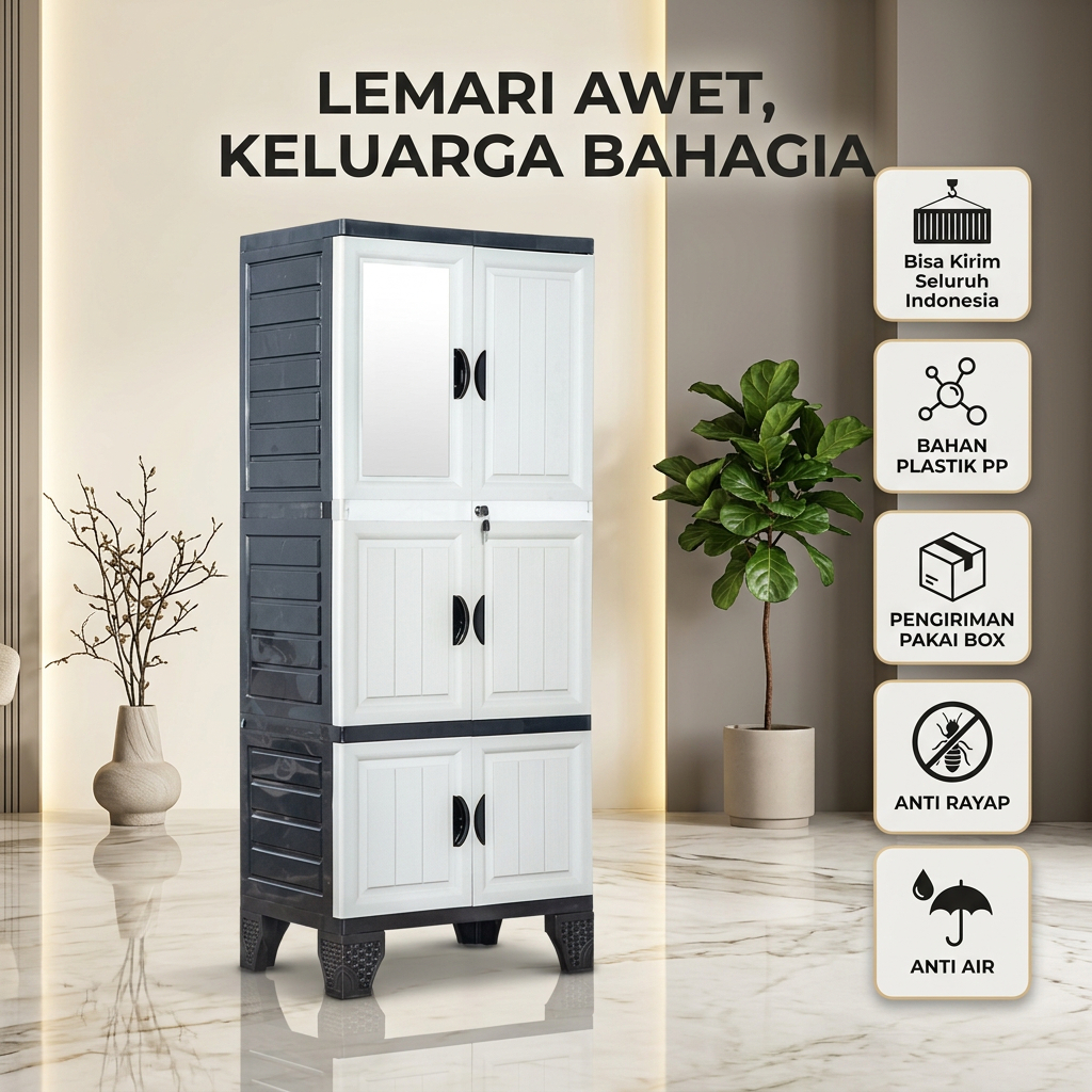 [ELEGANT] Lemari Plastik Napolly 2-in-1 Multifungsi: Rak Lipat + Gantungan Baju (Hanger) Motif Woodg