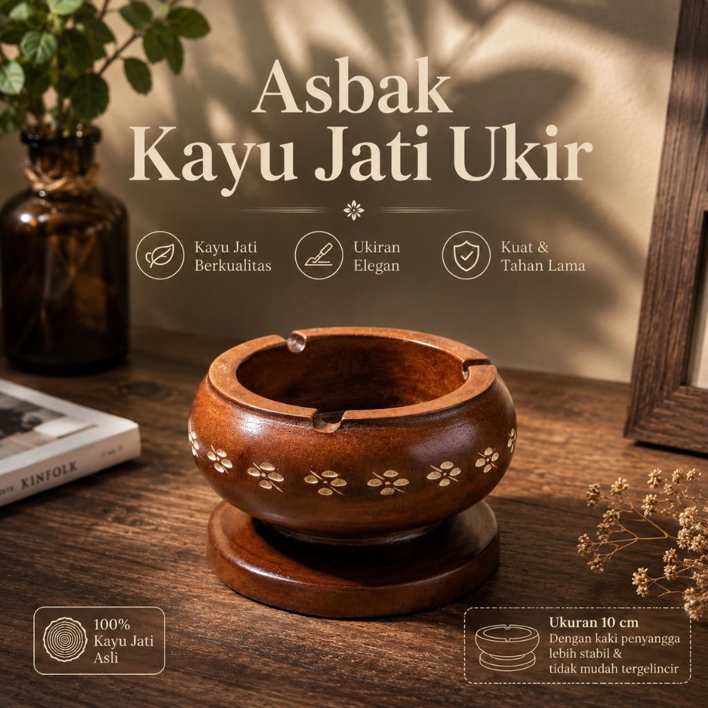 Asbak kayu jati kaki ukir