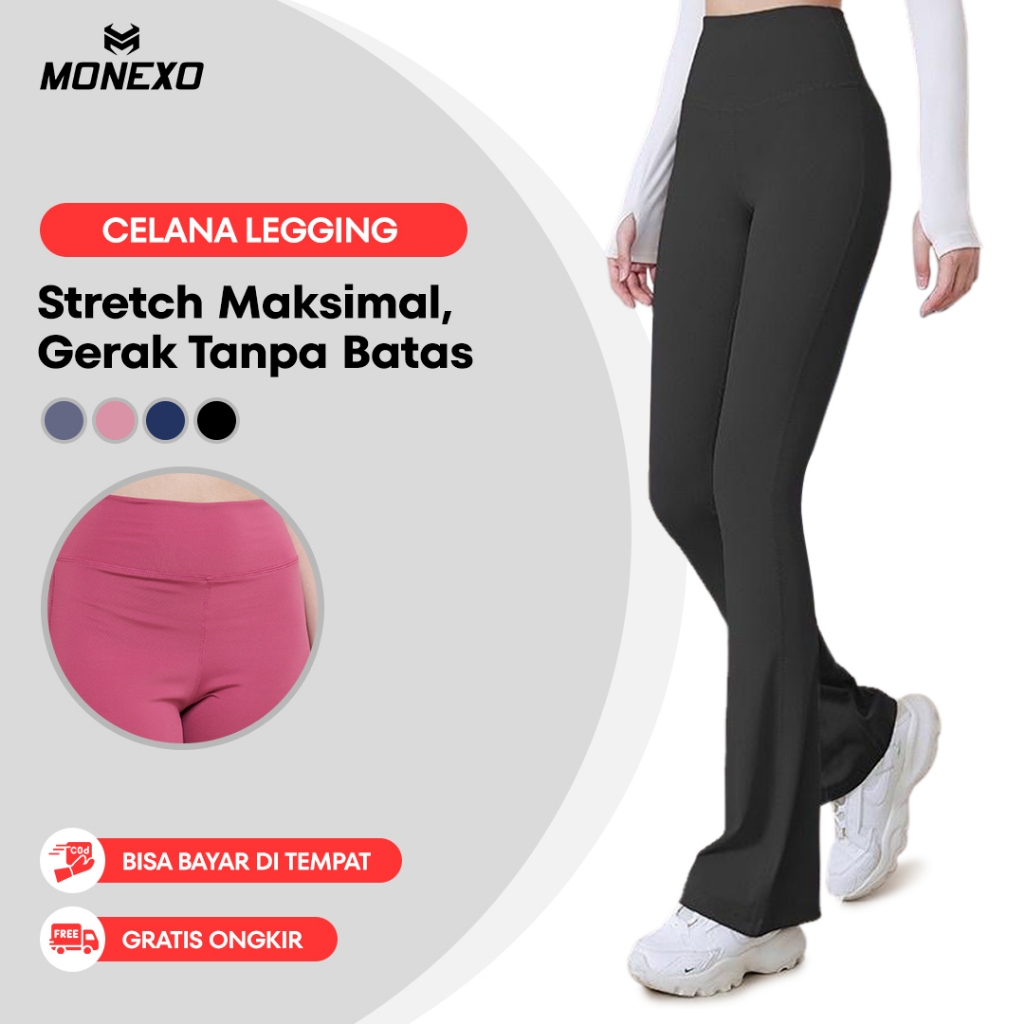 Monexo - Celana Legging Sport Cutbray Celana Yoga Wanita Legging Basic Wide Leg High Waist Yoga Pant