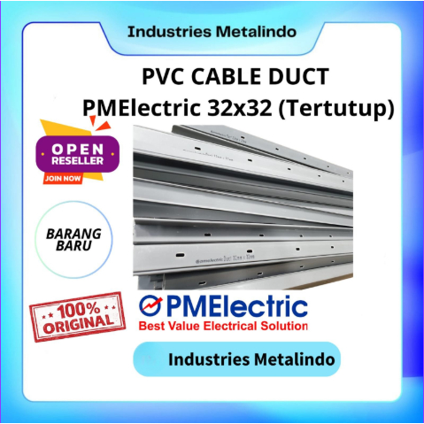 Cable Duct PMElectric 32×32, PVC Cable Duct Tertutup, PVC Wiring Duct Panel, Manajemen Kabel Listrik