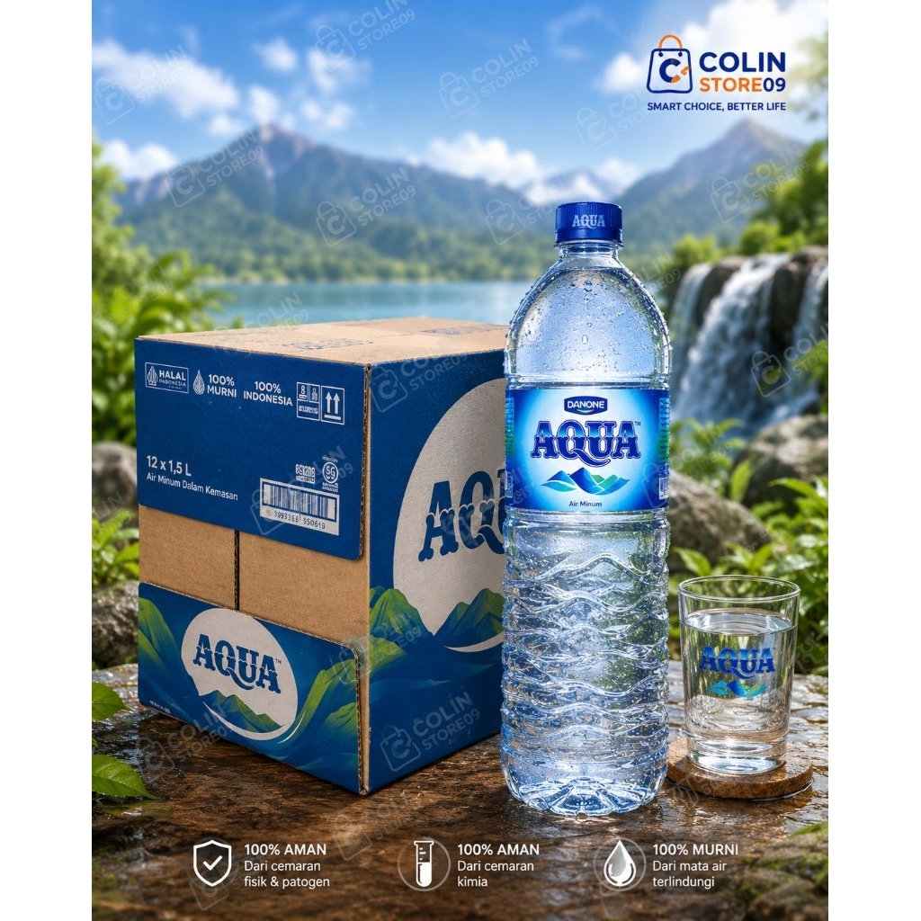 Aqua 1500ml / aqua besar 1dus isi 12botol / Aqua 1500 ml 1 dus isi 12
