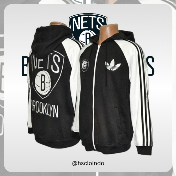 Jaket XS-5XL BROOKLYN NETS NBA Basketball Eastern Conference Team Hoodie Zipper Raglan Bahan Katun F