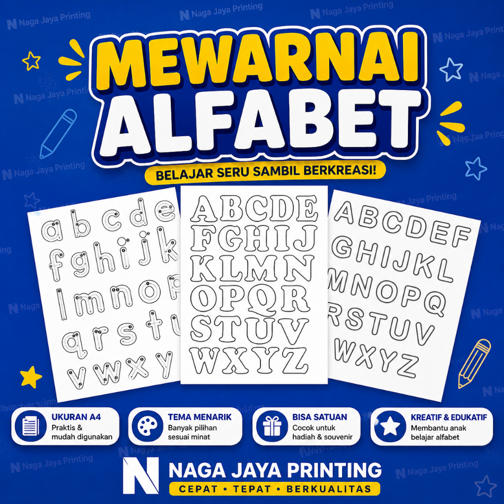 KERTAS MEWARNAI / MEWARNAI  ALFABET  / KERTAS MEWARNAI ANAK PAUD TK SD / COLORING / KERTAS GAMBAR A4