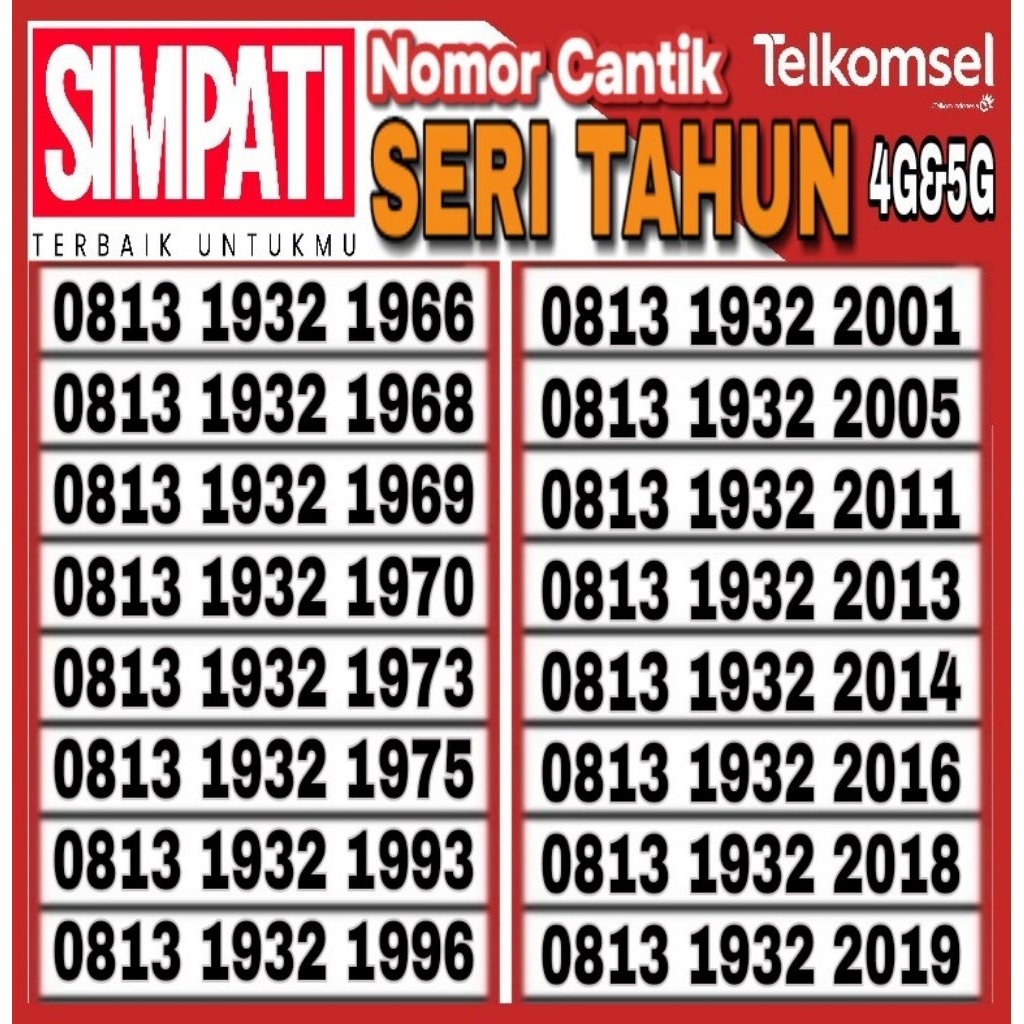 Nomor Cantik Telkomsel Simpati 4G Lte Seri Tahun O813 1932 1969 1993 1996 2018 2019