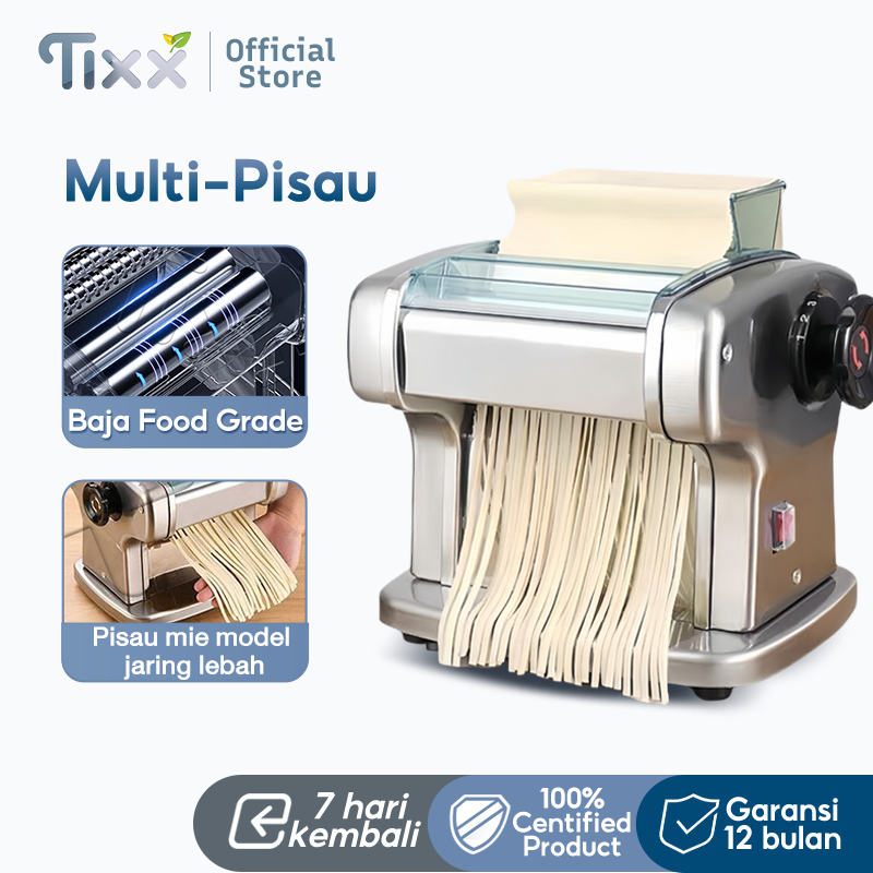 Tixx Mesin Pembuat Mie Listrik 135W Membuat Kue Bawang 1 Pisau & 9 Level Stainless Steel Anti Karat 