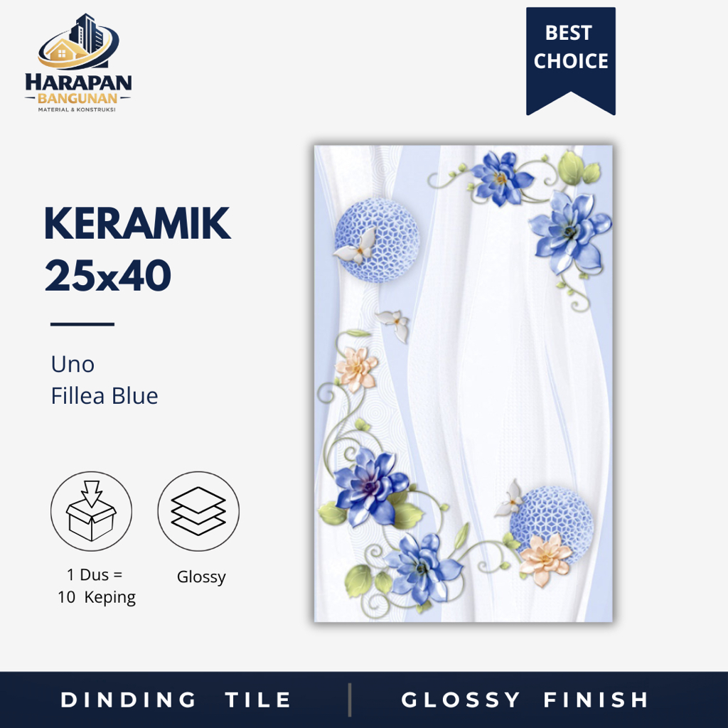 Keramik Dinding Kamar Mandi 25x40 Uno Fillea Blue Keramik Glossy Biru 25 x 40