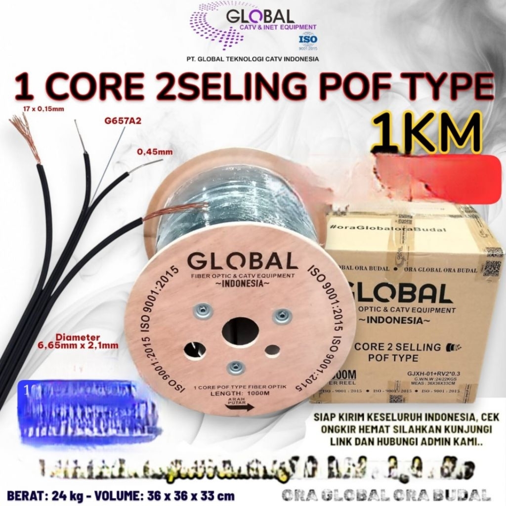 KABEL POF 1 CORE 2 SELING PANJANG 1KM BY GLOBAL