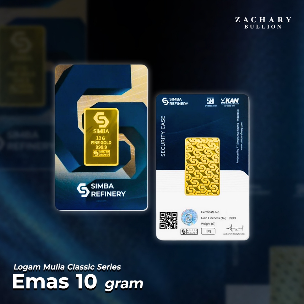 Emas Logam Mulia SIMBA 10 Gram Bersertifikat Fine Gold 999.9 (24K)
