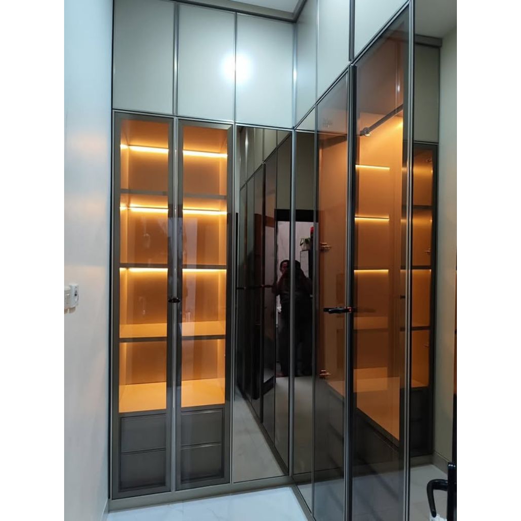 Custom Wardrobe Aluminium ACP Mix Kaca Smoke Premium Minimalis Modern | Lemari Pakaian Full Tinggi L