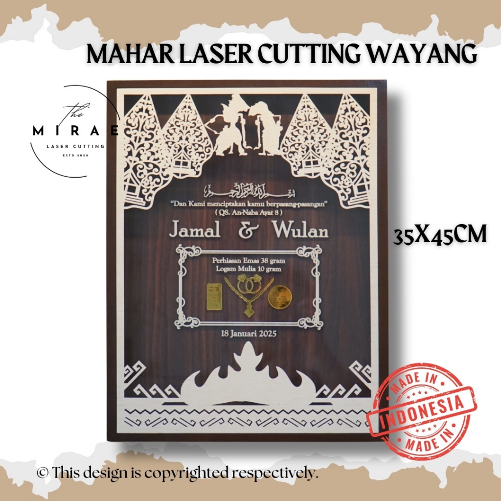 Bingkai Mahar Pernikahan Mahar Lasercut Pigura Mahar 35x45cm Seserahan Nusantara