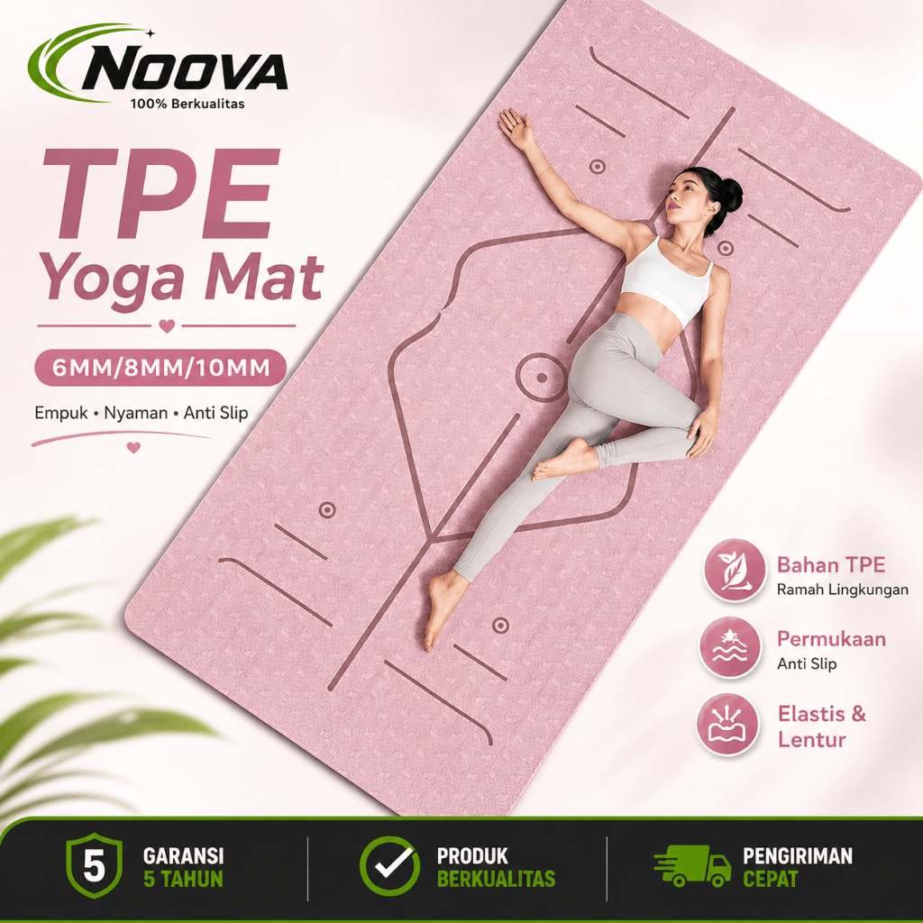 Matras Yoga Premium TPE Yoga Mat Anti Slip Matras Olahraga Tebal 6/8/10 mm