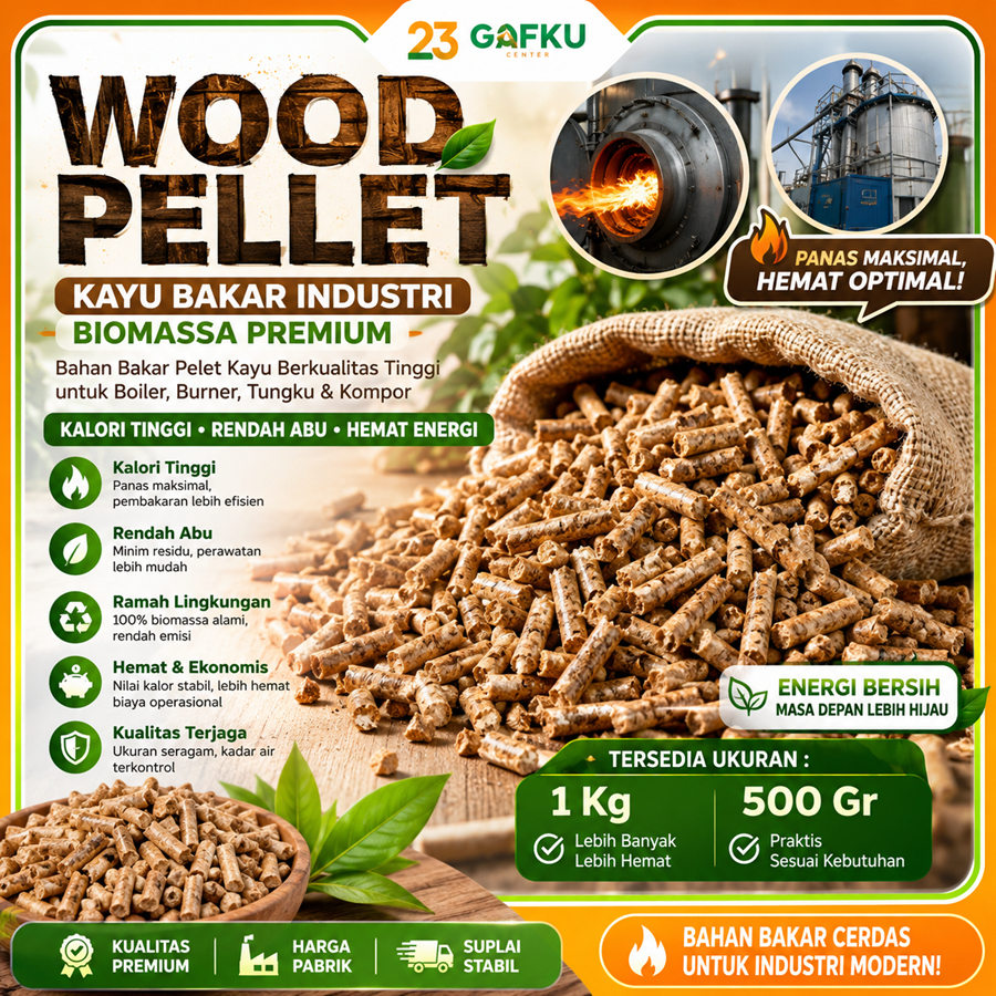 Wood Pellet Kayu Bakar 1Kg 500Gr Bahan Bakar Industri Biomassa Premium Kalori Tinggi Rendah Abu Pele