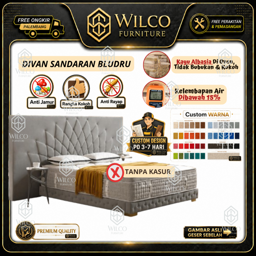 Divan Sandaran Dreamy Custom Bludru | Custom Ranjang Tidur Mewah Bahan Bludru