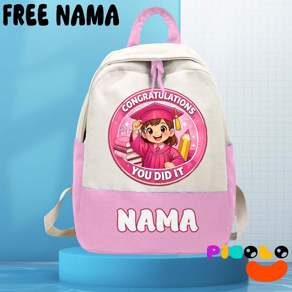 (FREE NAMA) TAS RANSEL BACKPACK ANAK SEKOLAH/NGAJI TK-SD MOTIF ANIMASI KARTUN CEWE WISUDA/GRADUATION