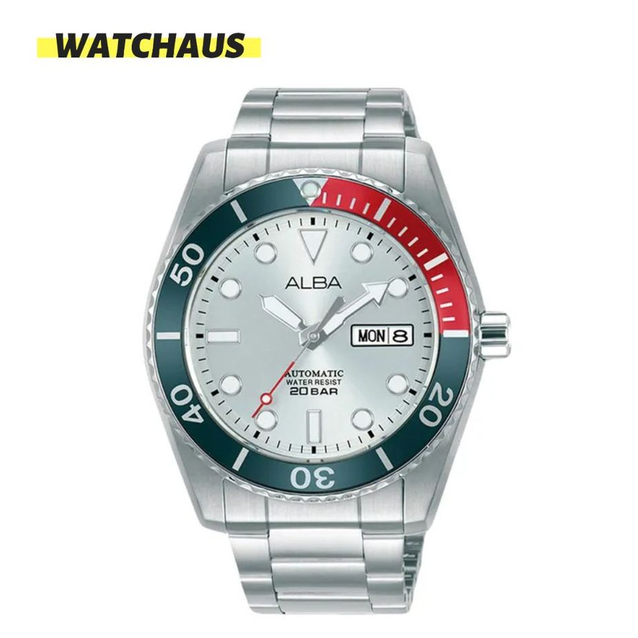 JAM TANGAN PRIA ALBA ACTIVE AL4295 AL4295X1 AUTOMATIC SILVER DIAL PEPSI SILVER STAINLESS STRAP