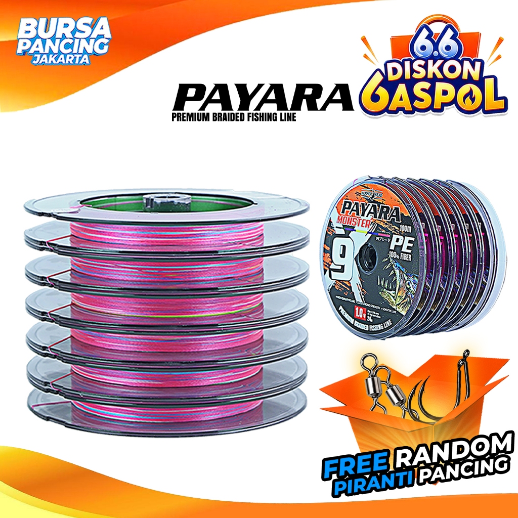 Senar PE HAMMER HEAD PAYARA MONSTER X9 100M Multi Color 100% PE Fiber Connecting Super Kuat