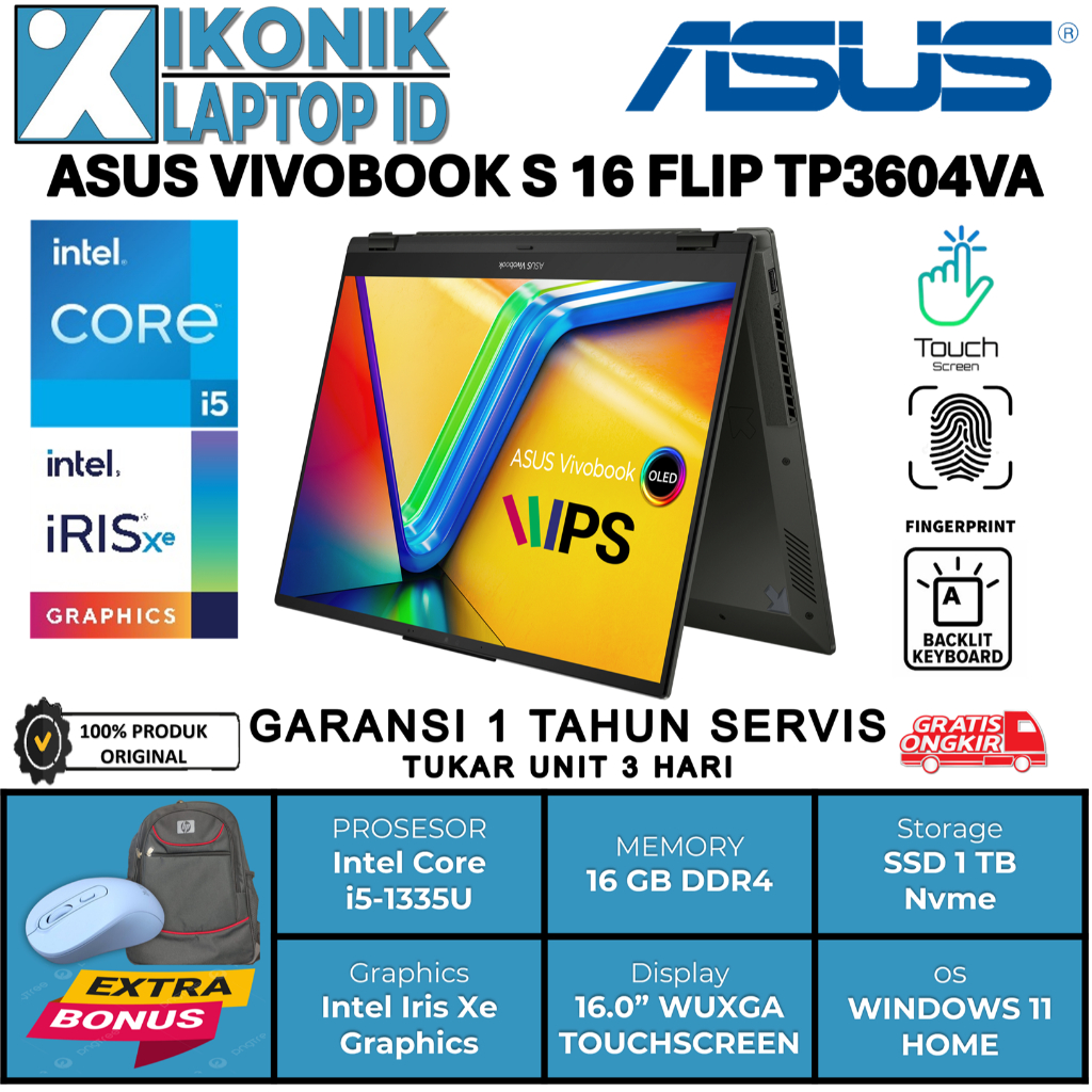 Laptop Touchscreen Asus Vivobook S16 Flip TP3604VA Intel i5 gen 13 16GB 16" WUXGA Win11 ori