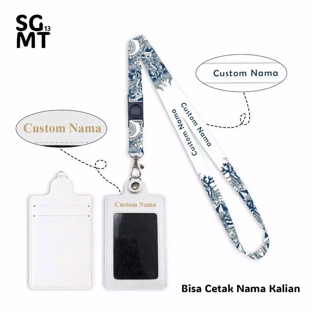 Id Holder Leather Custom + Lanyard Custom Nama - Gantungan Tali Lanyard Putih 1,5 cm Satuan P3