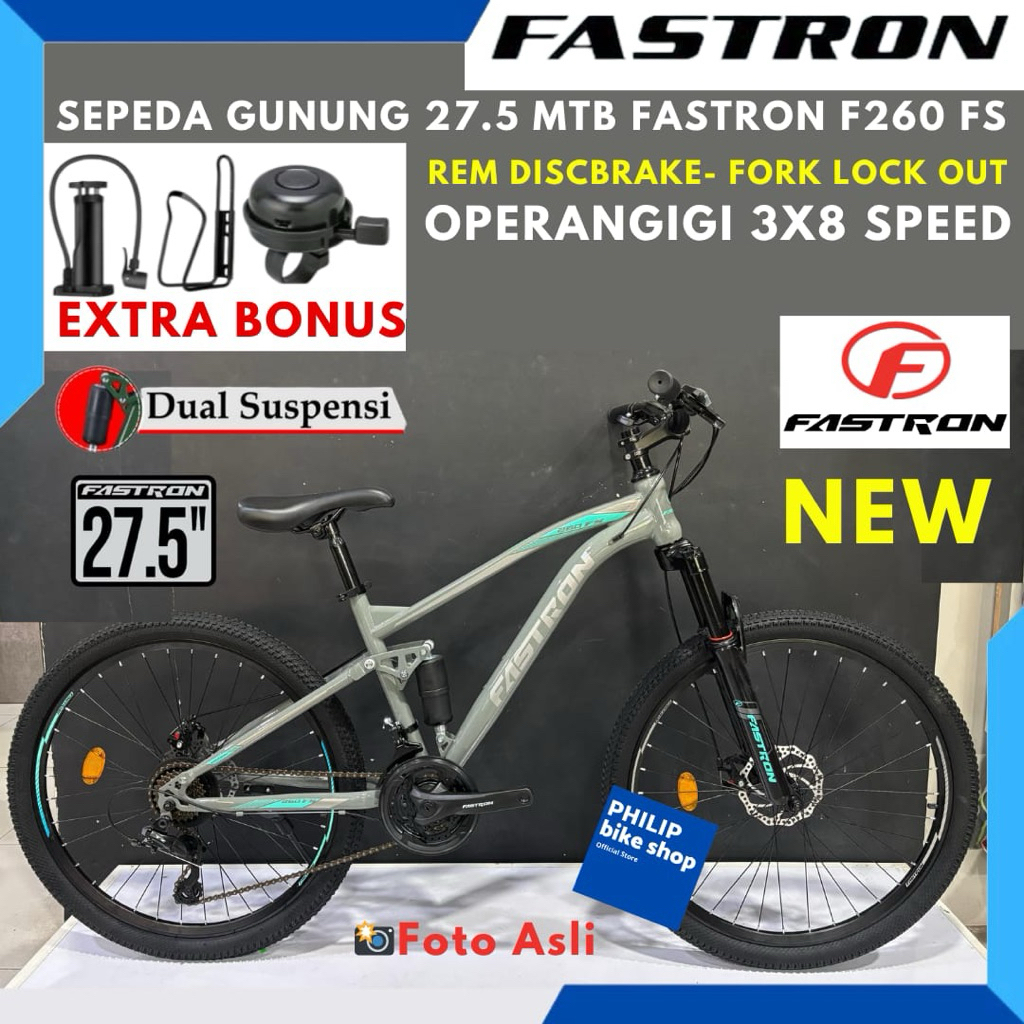 Sepeda Gunung MTB 26 27,5 Fastron 260 FS Rem Discbrake Operangigi Dual Suspensi Terbaru