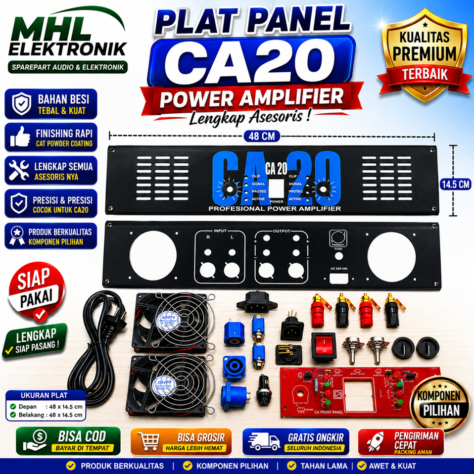 Plat Panel Depan Belakang CA20 Power Amplifier Lengkap Asesoris Ukuran 48x14.5 cm