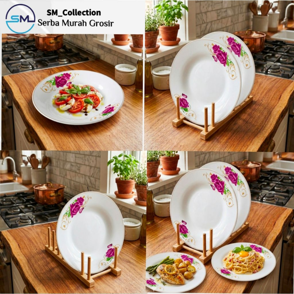 piring makan keramik/piring kaca bening/piring ceramic estetik/dinner plate/piring dinasty 8 bunga k