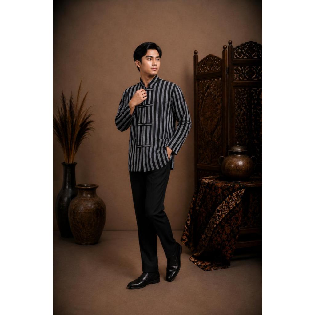 Atasan Lurik Pria Baju Adat Modern Model Cheongsam