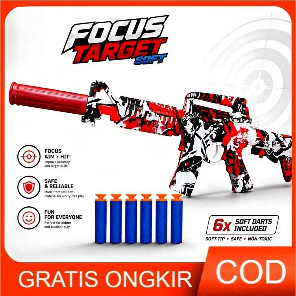 Mainan Anak FOCUS TARGET M4A1 NO.B2-4 Mainan Tembakan Anak Soft Bullet Strike Outdoor Seru
