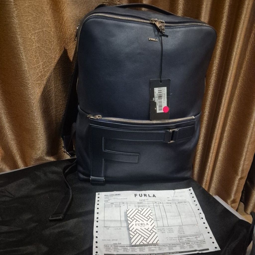 Furla Febo Backpack ransel travel biru navy unisex pria wanita