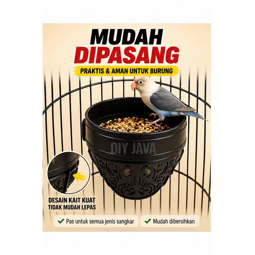 DIY JAVA ~ Tebok Plastik Sangkar Lovebird Kandang Kapsul 34 cm ~ Aksesoris Wadah Telek Burung Keren 